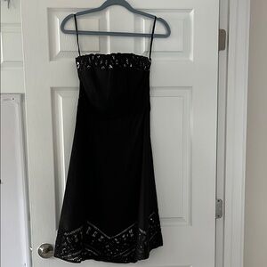 White House Black Market Strapless Black Dress with Lace Details